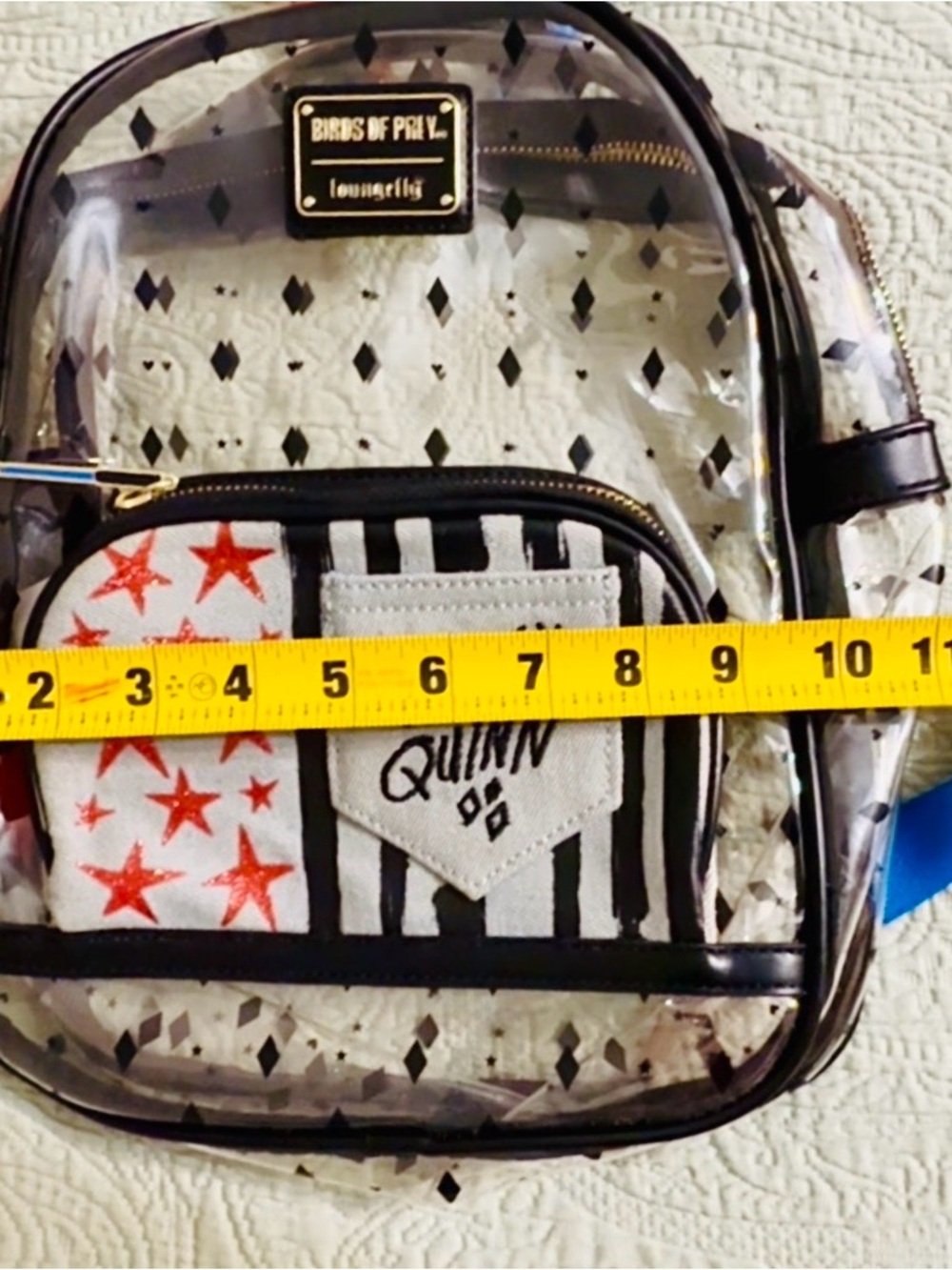 Loungefly DC/Birds of Prey/Harley Quinn clear backpack, slightly used. - Picture 5 of 10